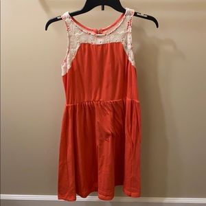 Coral and cream lace tank dress
